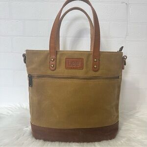 Lee Montana X Denim Waxed Canvas Tan Tote Bag Water Resistant Leather Trim